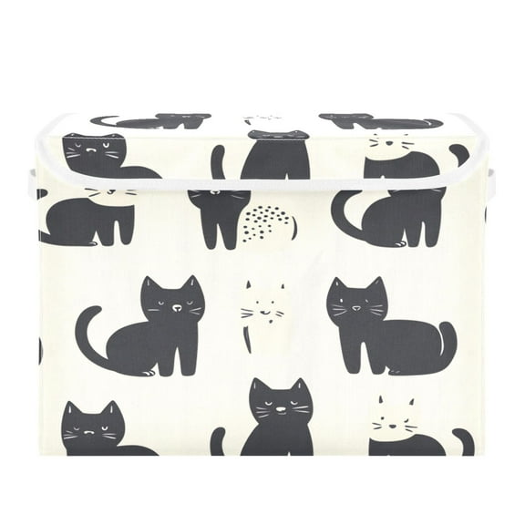 Storage Box With Lid 16.5x12.6x11.8In Foldable Stacked Household Storage Box Cartoon Cute Black Cat