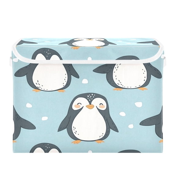 Storage Box With Lid 16.5x12.6x11.8In Foldable Stacked Household Storage Box Cartoon Cute Little Penguin