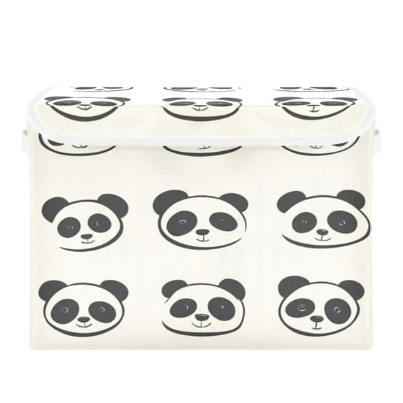 Storage Box With Lid 16.5x12.6x11.8In Foldable Stacked Household Storage Box Cartoon Cute Panda Face Seamless