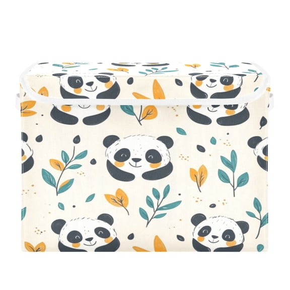 Storage Box With Lid 16.5x12.6x11.8In Foldable Stacked Household Storage Box Cartoon Cute Panda Seamless