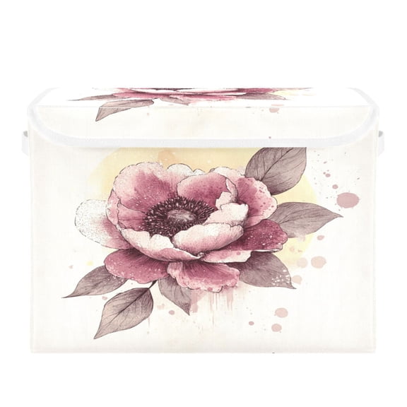 Storage Box With Lid 16.5x12.6x11.8In Foldable Stacked Household Storage Box Cartoon Deep Pink Flowers