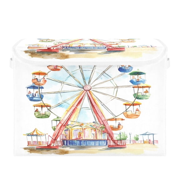 Storage Box With Lid 16.5x12.6x11.8In Foldable Stacked Household Storage Box Cartoon Ferris Wheel