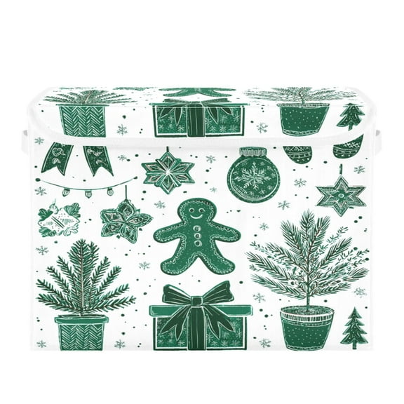 Storage Box With Lid 16.5x12.6x11.8In Foldable Stacked Household Storage Box Cartoon Gingerbread Man