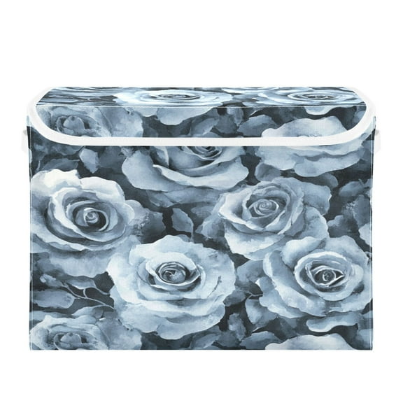 Storage Box With Lid 16.5x12.6x11.8In Foldable Stacked Household Storage Box Cartoon Gray Flowers Seamless