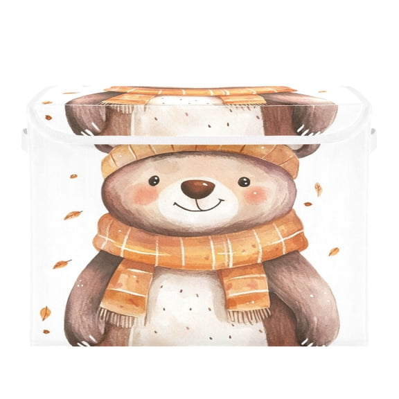 Storage Box With Lid 16.5x12.6x11.8In Foldable Stacked Household Storage Box Cartoon Gray Shawl Bear