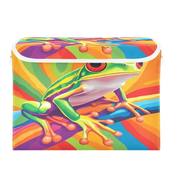 Storage Box With Lid 16.5x12.6x11.8In Foldable Stacked Household Storage Box Cartoon Green Frog