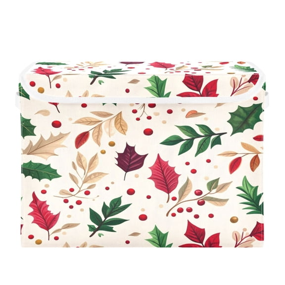 Storage Box With Lid 16.5x12.6x11.8In Foldable Stacked Household Storage Box Cartoon Leaf Christmas Style