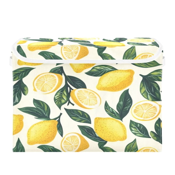 Storage Box With Lid 16.5x12.6x11.8In Foldable Stacked Household Storage Box Cartoon Lemon Yellow