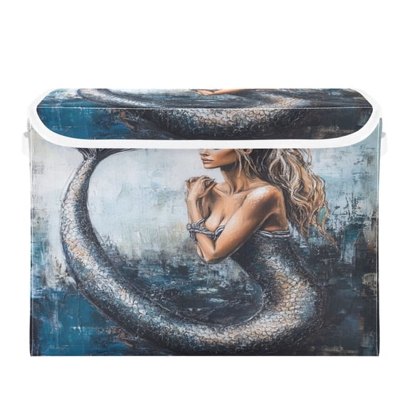 Storage Box With Lid 16.5x12.6x11.8In Foldable Stacked Household Storage Box Cartoon Mermaid Pattern