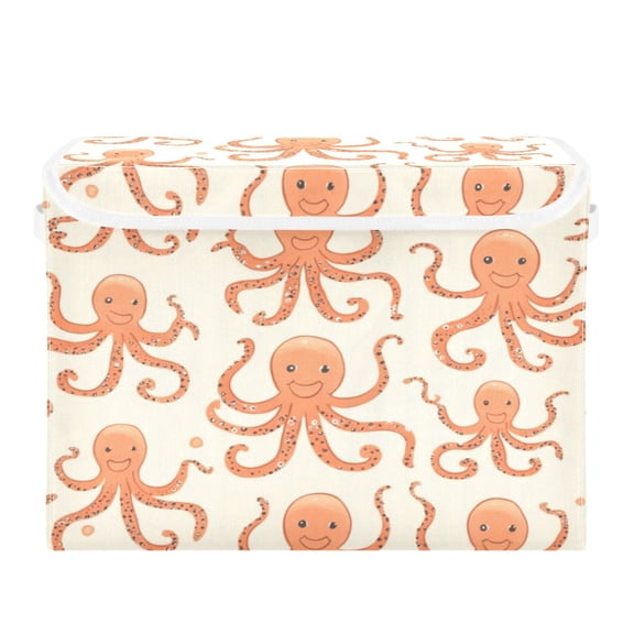Storage Box With Lid 16.5x12.6x11.8In Foldable Stacked Household Storage Box Cartoon Orange Octopus