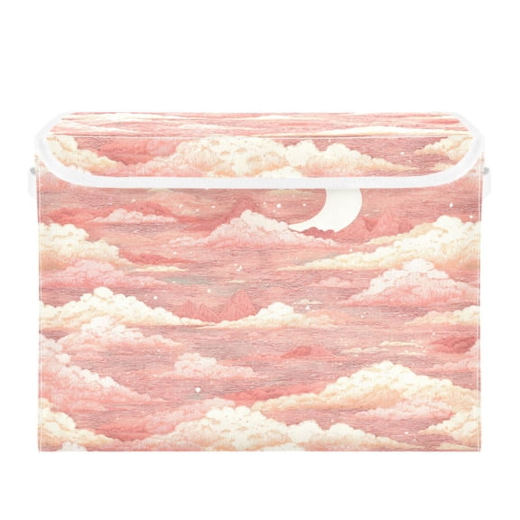 Storage Box With Lid 16.5x12.6x11.8In Foldable Stacked Household Storage Box Cartoon Pink Cloud