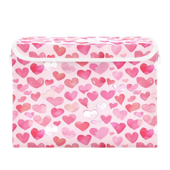 Storage Box With Lid 16.5x12.6x11.8In Foldable Stacked Household Storage Box Cartoon Pink Hearts Seamless