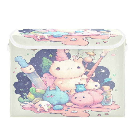 Storage Box With Lid 16.5x12.6x11.8In Foldable Stacked Household Storage Box Cartoon Pink Monster