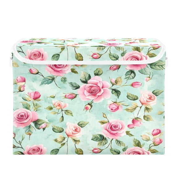 Storage Box With Lid 16.5x12.6x11.8In Foldable Stacked Household Storage Box Cartoon Pink Pretty Rose Seamless