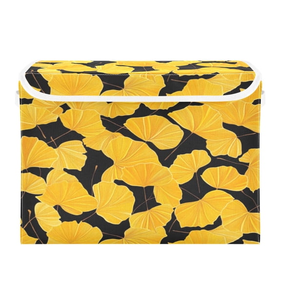 Storage Box With Lid 16.5x12.6x11.8In Foldable Stacked Household Storage Box Cartoon Pretty Ginkgo Leaf