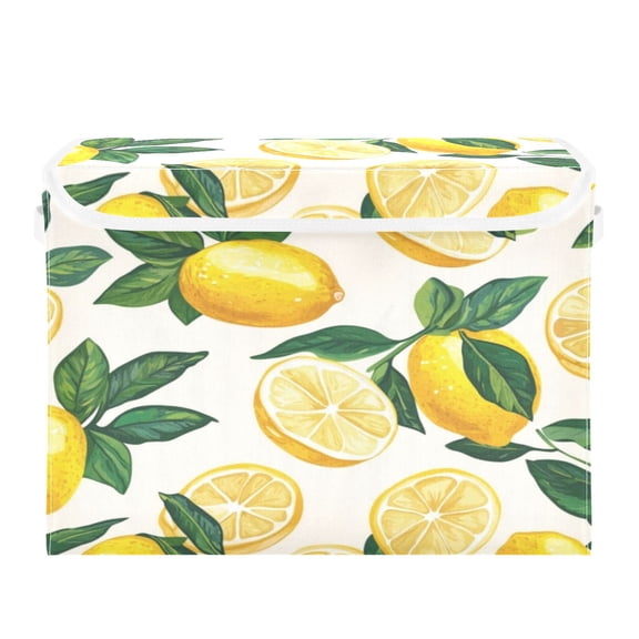 Storage Box With Lid 16.5x12.6x11.8In Foldable Stacked Household Storage Box Cartoon Pretty Lemon