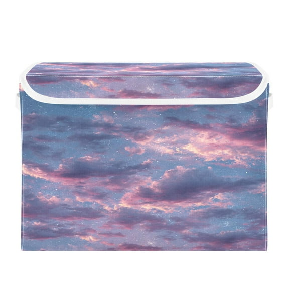Storage Box With Lid 16.5x12.6x11.8In Foldable Stacked Household Storage Box Cartoon Purple Cloud