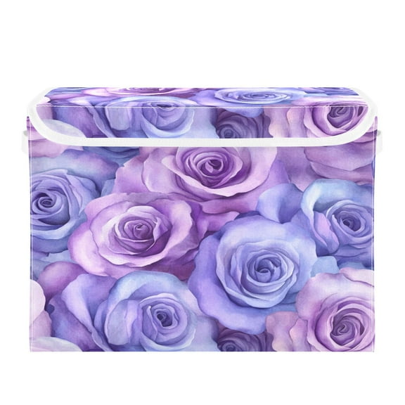 Storage Box With Lid 16.5x12.6x11.8In Foldable Stacked Household Storage Box Cartoon Purple Roses