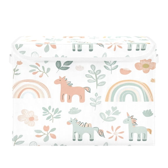 Storage Box With Lid 16.5x12.6x11.8In Foldable Stacked Household Storage Box Cartoon Rainbow Pony