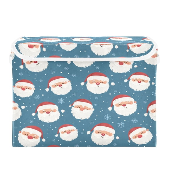 Storage Box With Lid 16.5x12.6x11.8In Foldable Stacked Household Storage Box Cartoon Santa Claus Face