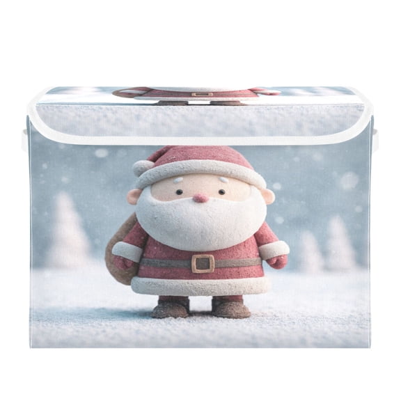 Storage Box With Lid 16.5x12.6x11.8In Foldable Stacked Household Storage Box Cartoon Santa Claus Pattern