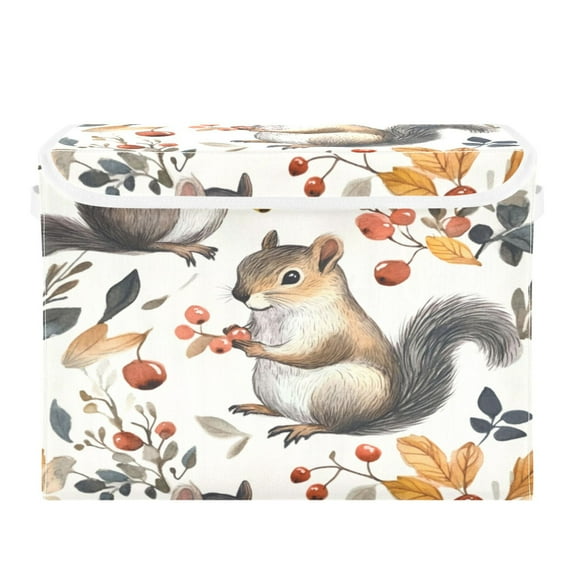 Storage Box With Lid 16.5x12.6x11.8In Foldable Stacked Household Storage Box Cartoon Squirrel