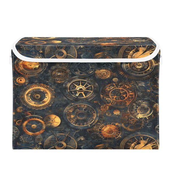 Storage Box With Lid 16.5x12.6x11.8In Foldable Stacked Household Storage Box Cartoon Steampunk Gears