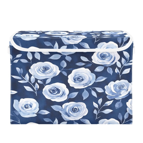 Storage Box With Lid 16.5x12.6x11.8In Foldable Stacked Household Storage Box Cartoon Teal Roses