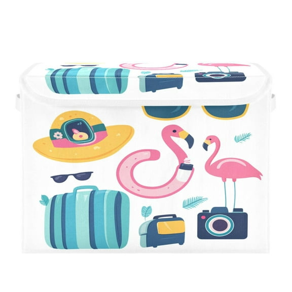 Storage Box With Lid 16.5x12.6x11.8In Foldable Stacked Household Storage Box Cartoon Tourism
