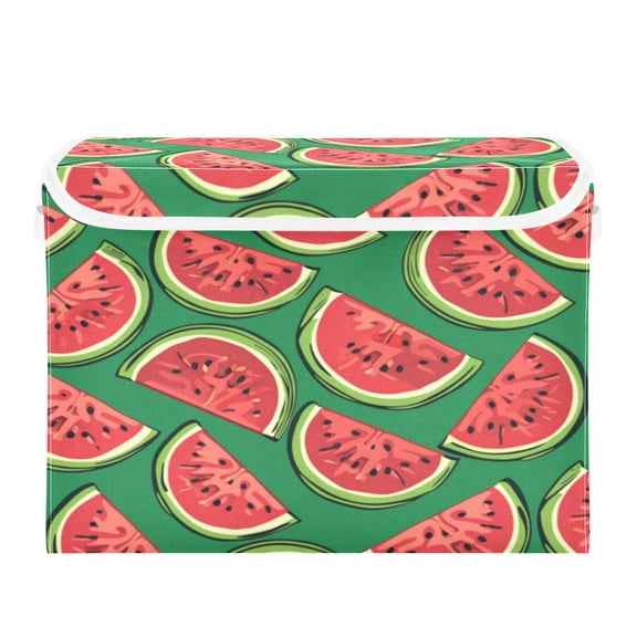 Storage Box With Lid 16.5x12.6x11.8In Foldable Stacked Household Storage Box Cartoon Watermelon Seamless