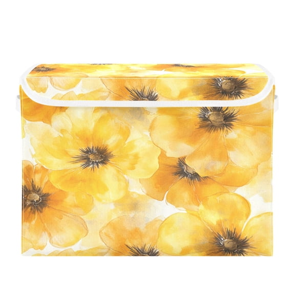 Storage Box With Lid 16.5x12.6x11.8In Foldable Stacked Household Storage Box Cartoon Yellow Flowers Seamless