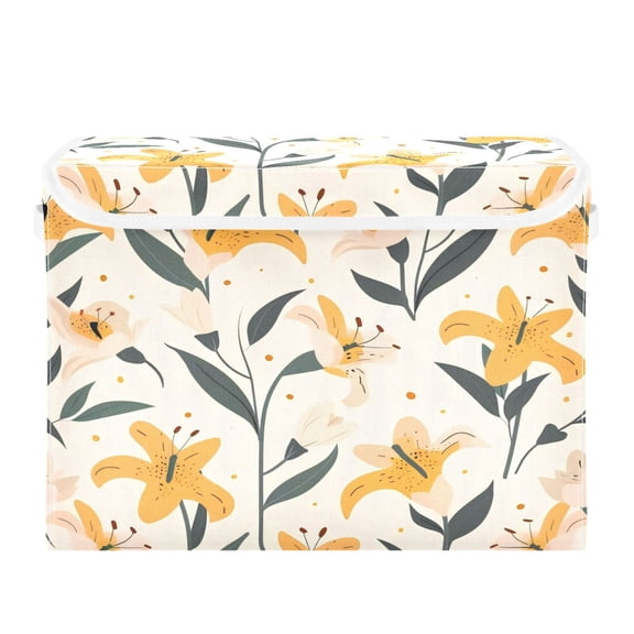 Storage Box With Lid 16.5x12.6x11.8In Foldable Stacked Household Storage Box Cartoon Yellow Lily