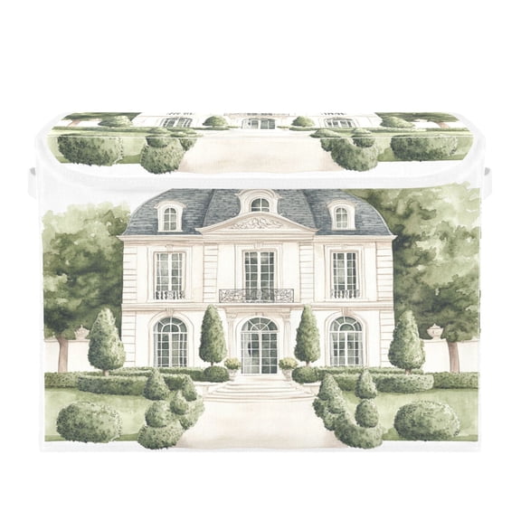 Storage Box With Lid 16.5x12.6x11.8In Foldable Stacked Household Storage Box Cartoon and Beautiful Villa