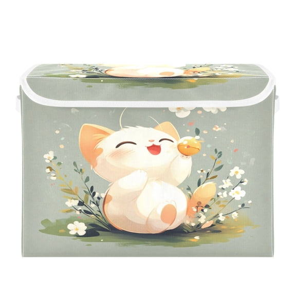 Storage Box With Lid 16.5x12.6x11.8In Foldable Stacked Household Storage Box Cat Smile