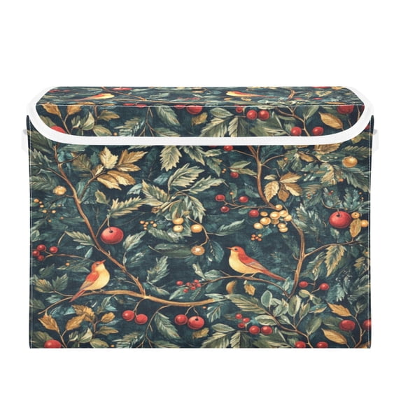 Storage Box With Lid 16.5x12.6x11.8In Foldable Stacked Household Storage Box Christmas Bird Pattern