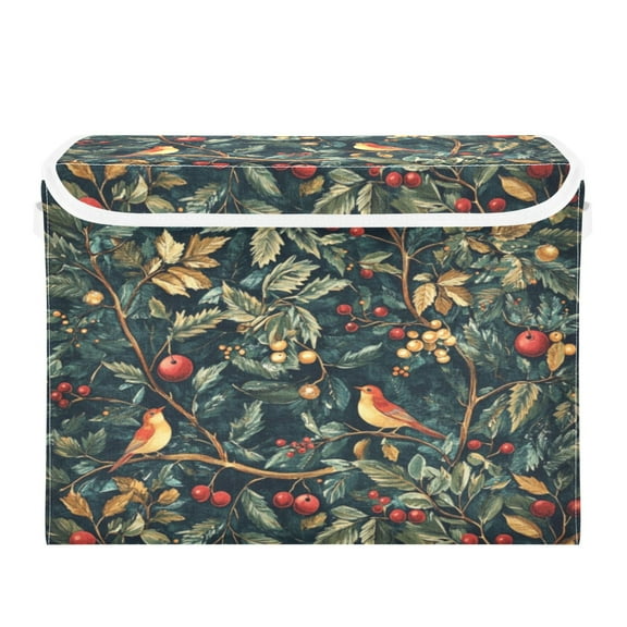Storage Box With Lid 16.5x12.6x11.8In Foldable Stacked Household Storage Box Christmas Bird Pattern