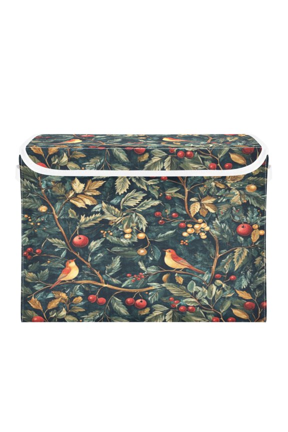 Storage Box With Lid 16.5x12.6x11.8In Foldable Stacked Household Storage Box Christmas Bird Pattern