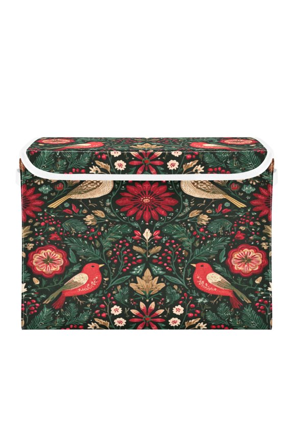 Storage Box With Lid 16.5x12.6x11.8In Foldable Stacked Household Storage Box Christmas Birds Cute