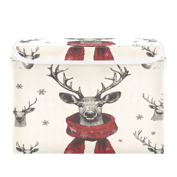 Storage Box With Lid 16.5x12.6x11.8In Foldable Stacked Household Storage Box Christmas Cute Deer