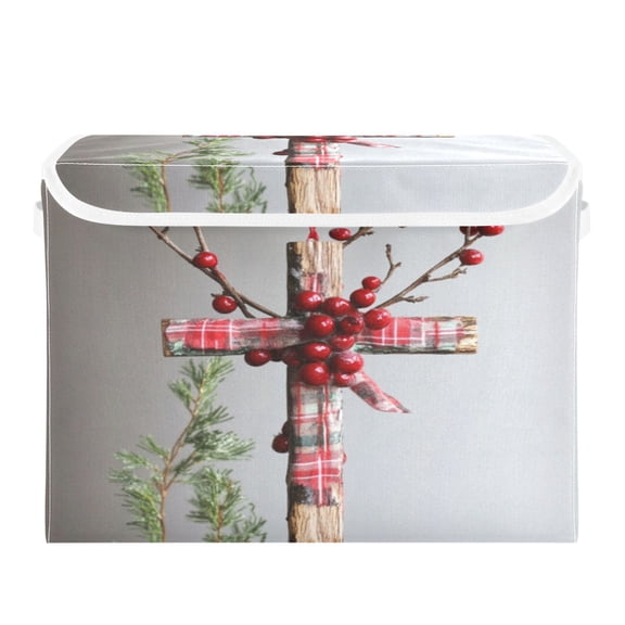 Storage Box With Lid 16.5x12.6x11.8In Foldable Stacked Household Storage Box Christmas Decoration Cross