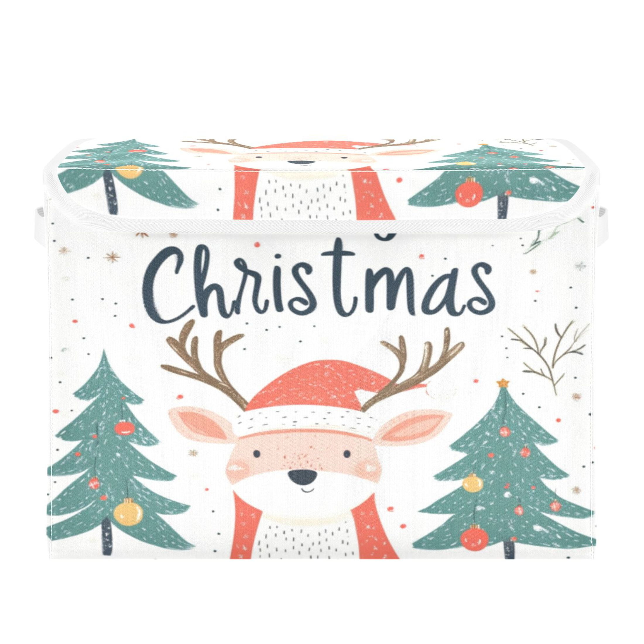 Storage Box With Lid 16.5x12.6x11.8In Foldable Stacked Household Storage Box Christmas Deer Pictures