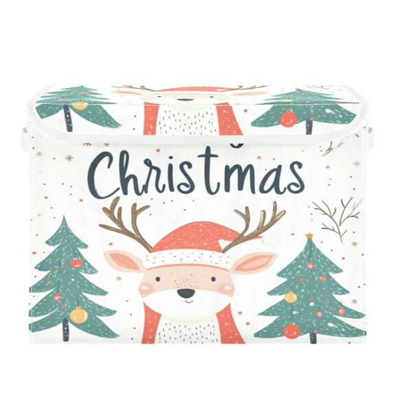 Storage Box With Lid 16.5x12.6x11.8In Foldable Stacked Household Storage Box Christmas Deer Pictures
