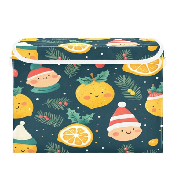 Storage Box With Lid 16.5x12.6x11.8In Foldable Stacked Household Storage Box Christmas Figures and Lemons