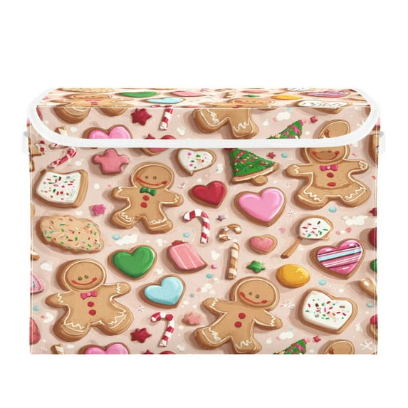 Storage Box With Lid 16.5x12.6x11.8In Foldable Stacked Household Storage Box Christmas Gingerbread Man