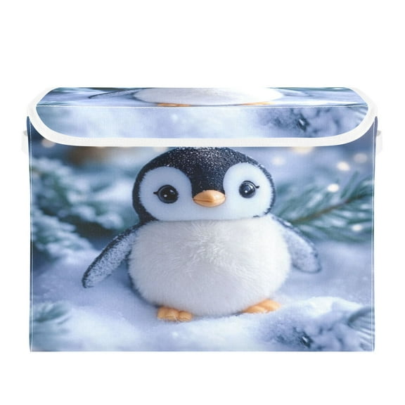 Storage Box With Lid 16.5x12.6x11.8In Foldable Stacked Household Storage Box Christmas Penguin