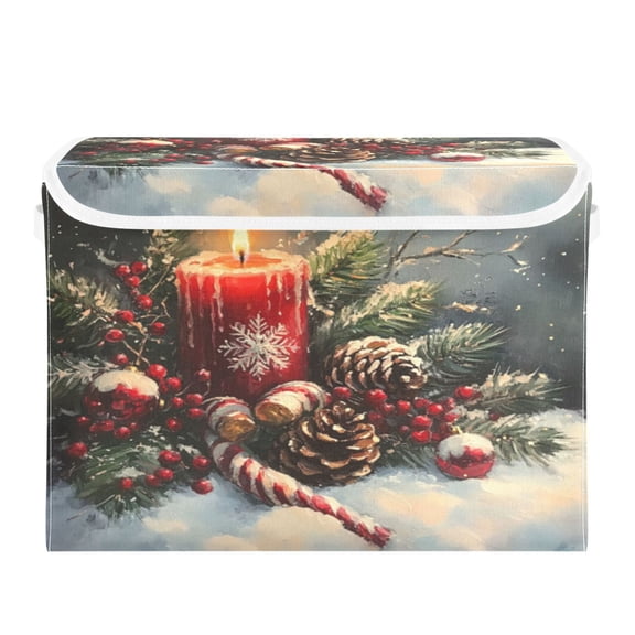 Storage Box With Lid 16.5x12.6x11.8In Foldable Stacked Household Storage Box Christmas Red Candle Picture
