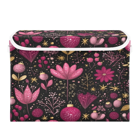 Storage Box With Lid 16.5x12.6x11.8In Foldable Stacked Household Storage Box Christmas Red Flowers
