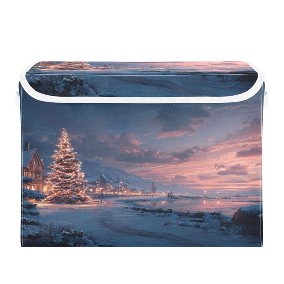 Storage Box With Lid 16.5x12.6x11.8In Foldable Stacked Household Storage Box Christmas Sea View