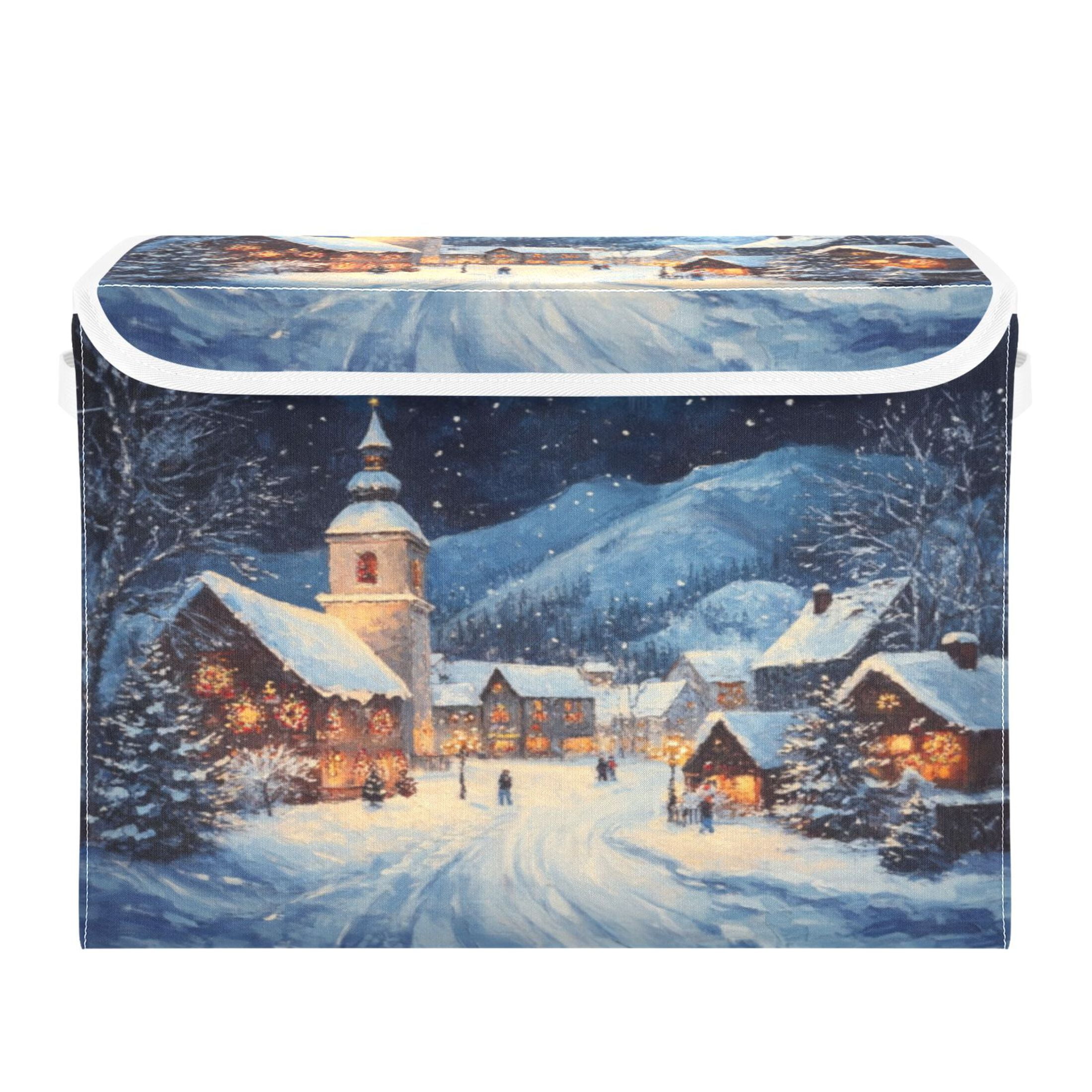 Storage Box With Lid 16.5x12.6x11.8In Foldable Stacked Household Storage Box Christmas Snow Picture