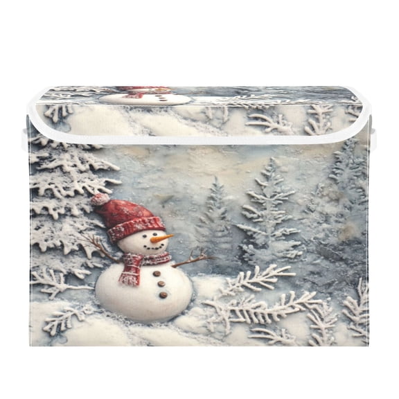 Storage Box With Lid 16.5x12.6x11.8In Foldable Stacked Household Storage Box Christmas Tree and Snowman